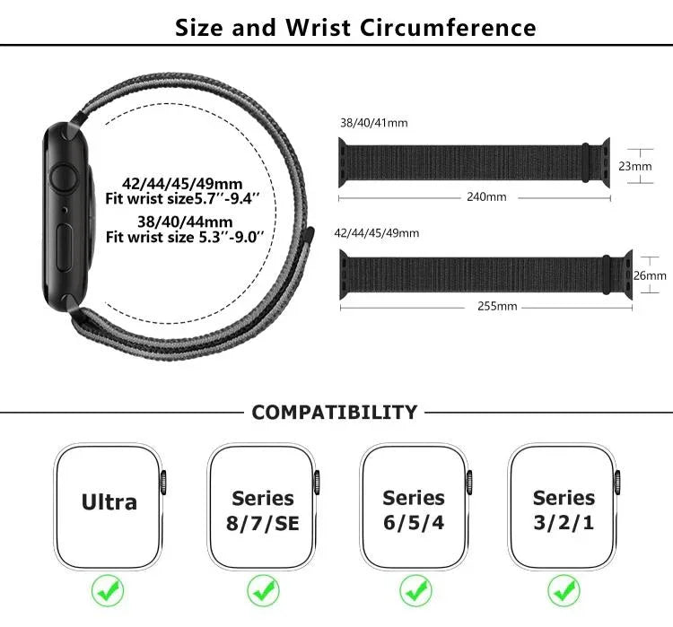 Bracelet de montre basique en nylon avec film incurvé 3D, pour Apple Watch Series 40 mm, Apple Watch Ultra 2/1 49 mm et Apple Watch Series 45 mm.