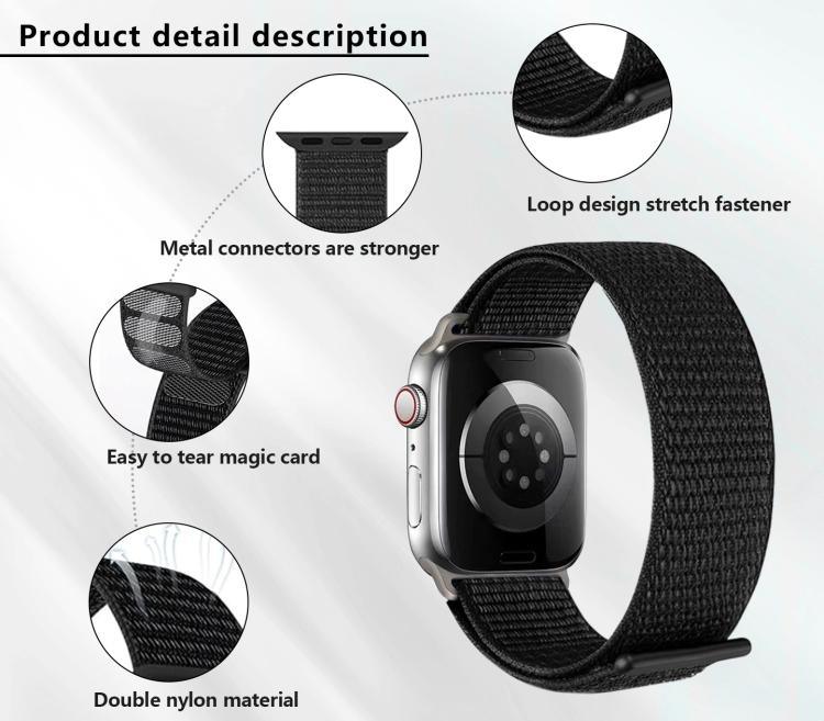 Bracelet de montre basique en nylon avec film incurvé 3D, pour Apple Watch Series 41 mm, Apple Watch Series 38 mm et Apple Watch Series 42 mm.