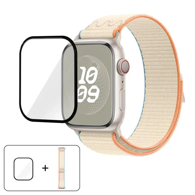 Bracelet de montre en nylon avec film incurvé 3D, pour Apple Watch Series 10 46 mm, Apple Watch Series 10 42 mm et Apple Watch Series 44 mm.