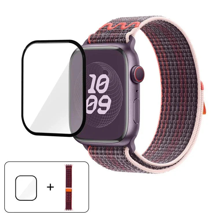 Bracelet de montre en nylon avec film incurvé 3D, pour Apple Watch Series 40 mm, Apple Watch Ultra 2/1 49 mm et Apple Watch Series 45 mm.