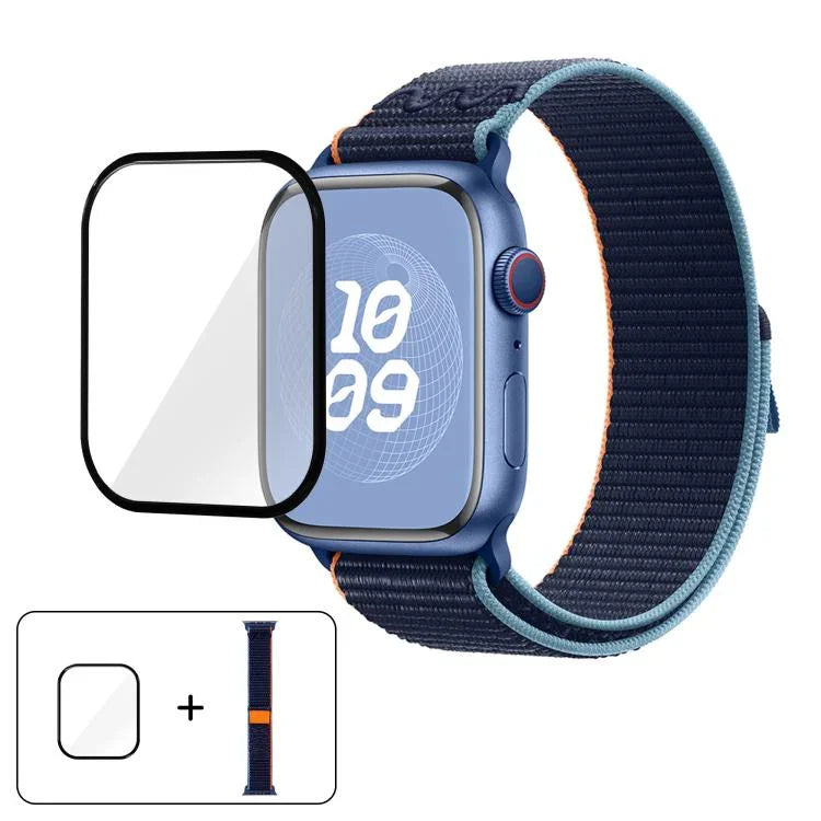 Bracelet de montre en nylon avec film incurvé 3D, pour Apple Watch Series 40 mm, Apple Watch Ultra 2/1 49 mm et Apple Watch Series 45 mm.