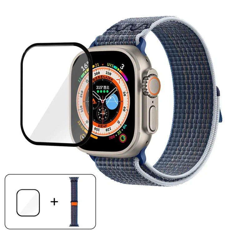 Bracelet de montre en nylon avec film incurvé 3D, pour Apple Watch Series 40 mm, Apple Watch Ultra 2/1 49 mm et Apple Watch Series 45 mm.