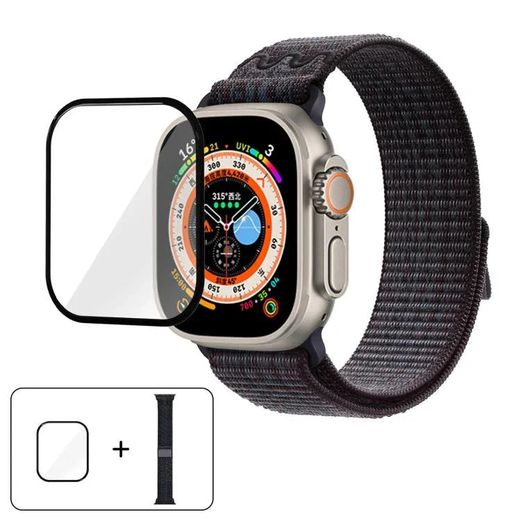 Bracelet de montre en nylon avec film incurvé 3D, pour Apple Watch Series 40 mm, Apple Watch Ultra 2/1 49 mm et Apple Watch Series 45 mm.