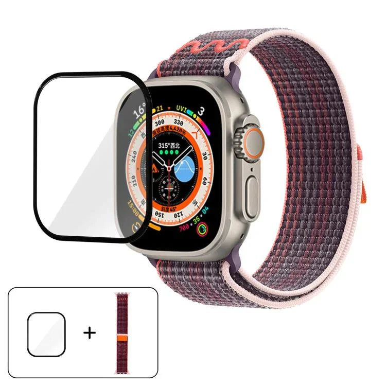 Bracelet de montre en nylon avec film incurvé 3D, pour Apple Watch Series 40 mm, Apple Watch Ultra 2/1 49 mm et Apple Watch Series 45 mm.