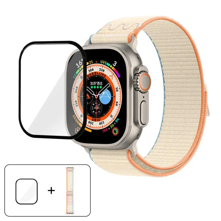 Bracelet de montre en nylon avec film incurvé 3D, pour Apple Watch Series 40 mm, Apple Watch Ultra 2/1 49 mm et Apple Watch Series 45 mm.