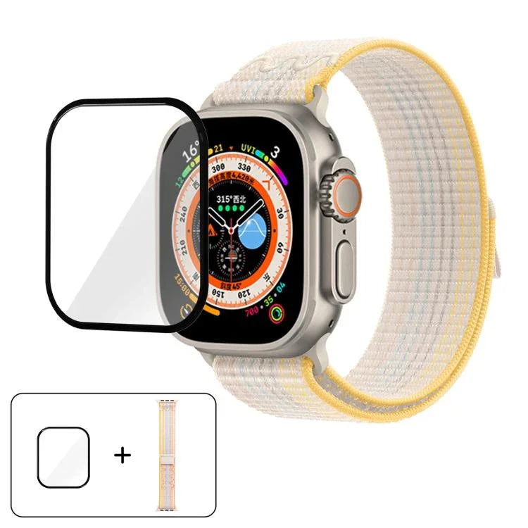 Bracelet de montre en nylon avec film incurvé 3D, pour Apple Watch Series 40 mm, Apple Watch Ultra 2/1 49 mm et Apple Watch Series 45 mm.