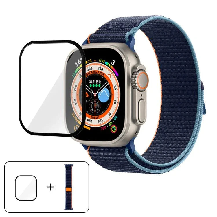 Bracelet de montre en nylon avec film incurvé 3D, pour Apple Watch Series 40 mm, Apple Watch Ultra 2/1 49 mm et Apple Watch Series 45 mm.