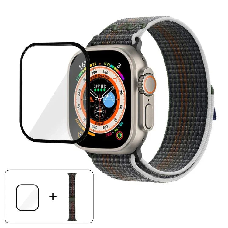 Bracelet de montre en nylon avec film incurvé 3D, pour Apple Watch Series 40 mm, Apple Watch Ultra 2/1 49 mm et Apple Watch Series 45 mm.