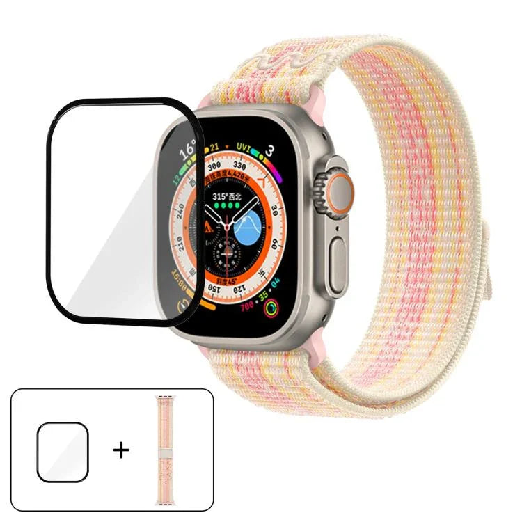 Bracelet de montre en nylon avec film incurvé 3D, pour Apple Watch Series 40 mm, Apple Watch Ultra 2/1 49 mm et Apple Watch Series 45 mm.