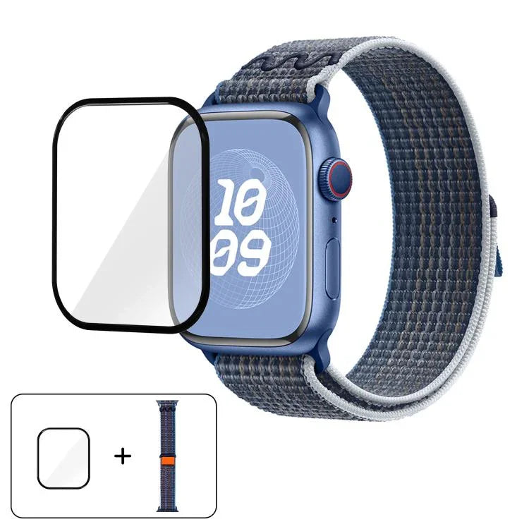 Bracelet de montre en nylon avec film incurvé 3D, pour Apple Watch Series 40 mm, Apple Watch Ultra 2/1 49 mm et Apple Watch Series 45 mm.
