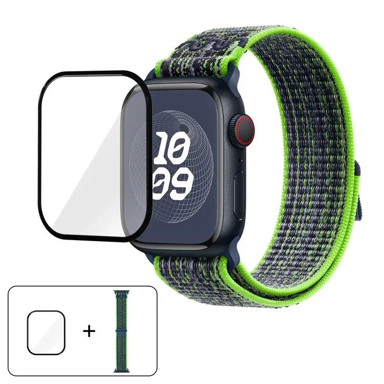 Bracelet de montre en nylon avec film incurvé 3D, pour Apple Watch Series 40 mm, Apple Watch Ultra 2/1 49 mm et Apple Watch Series 45 mm.