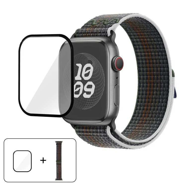 Bracelet de montre en nylon avec film incurvé 3D, pour Apple Watch Series 40 mm, Apple Watch Ultra 2/1 49 mm et Apple Watch Series 45 mm.