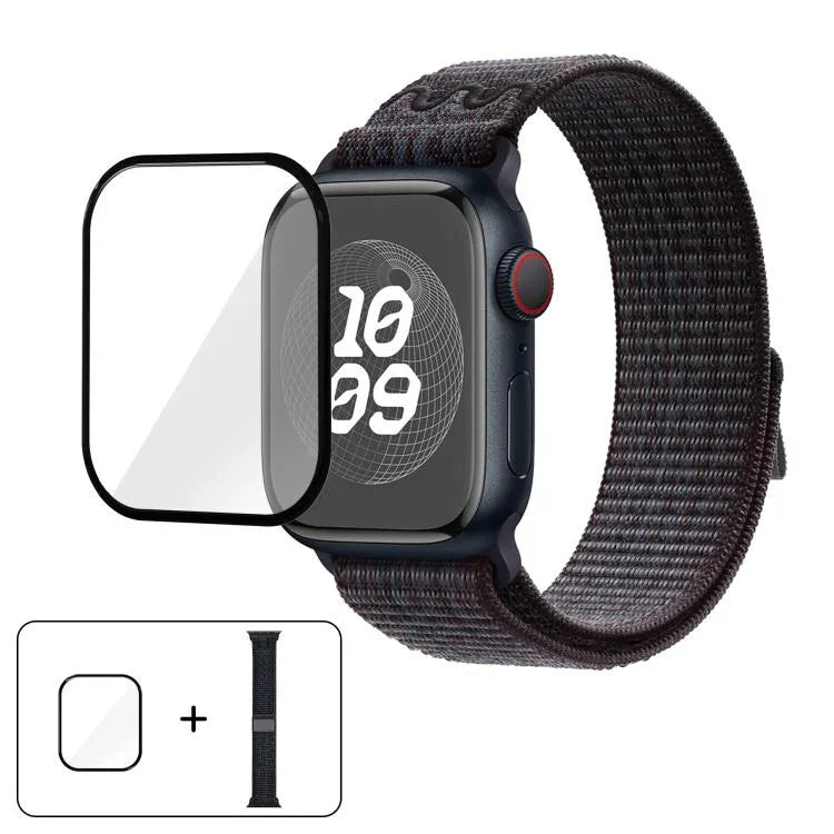 Bracelet de montre en nylon avec film incurvé 3D, pour Apple Watch Series 41 mm, Apple Watch Series 38 mm et Apple Watch Series 42 mm.