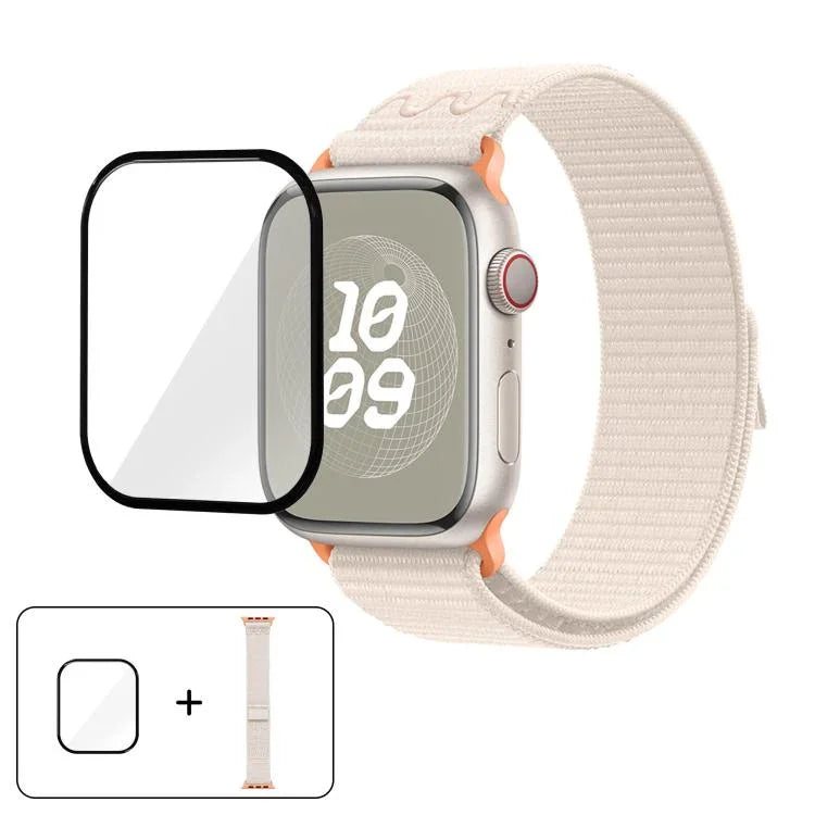 Bracelet de montre en nylon avec film incurvé 3D, pour Apple Watch Series 41 mm, Apple Watch Series 38 mm et Apple Watch Series 42 mm.