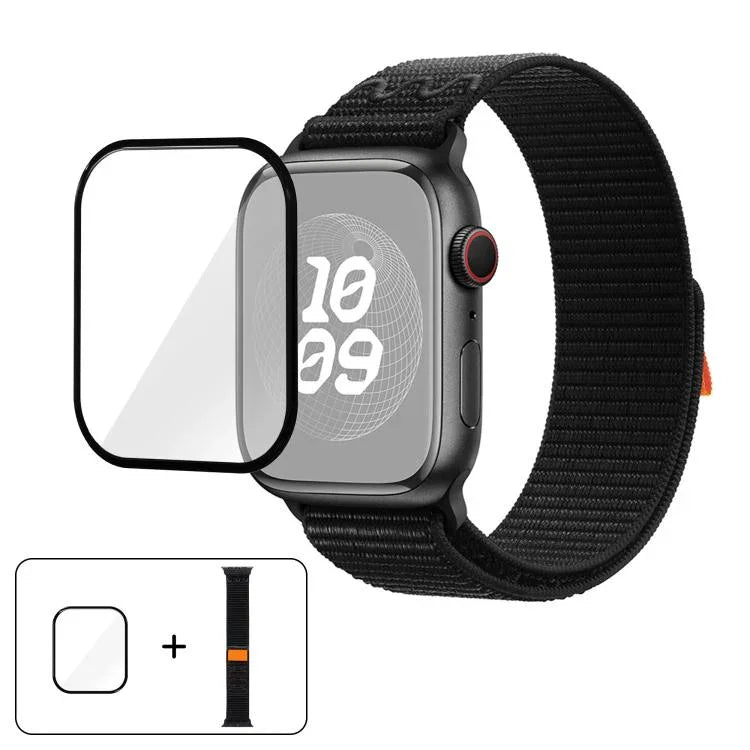 Bracelet de montre en nylon avec film incurvé 3D, pour Apple Watch Series 41 mm, Apple Watch Series 38 mm et Apple Watch Series 42 mm.