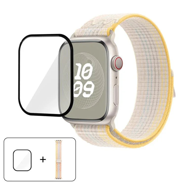 Bracelet de montre en nylon avec film incurvé 3D, pour Apple Watch Series 41 mm, Apple Watch Series 38 mm et Apple Watch Series 42 mm.