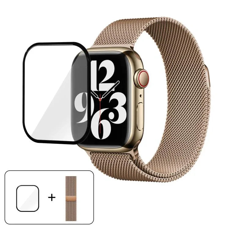 Bracelet de montre milanais en acier inoxydable avec film incurvé 3D, pour Apple Watch Series 10 46 mm, Apple Watch Series 10 42 mm et Apple Watch Series 44 mm.