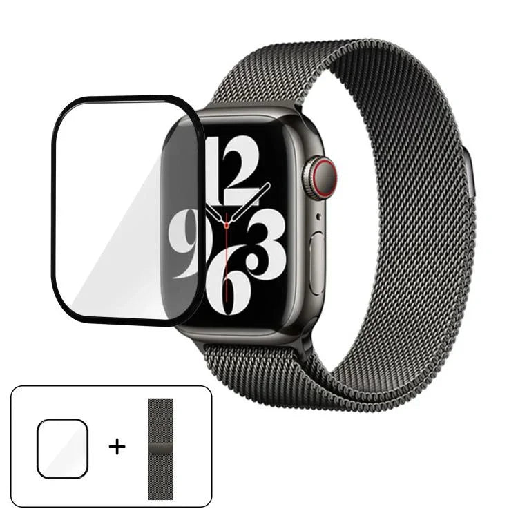 Bracelet de montre milanais en acier inoxydable avec film incurvé 3D, pour Apple Watch Series 10 46 mm, Apple Watch Series 10 42 mm et Apple Watch Series 44 mm.