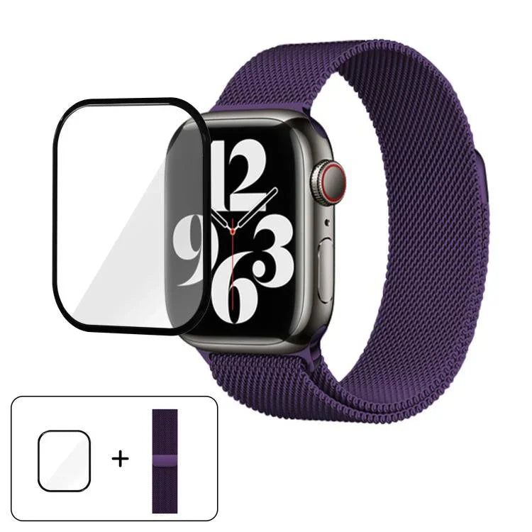 Bracelet de montre milanais en acier inoxydable avec film incurvé 3D, pour Apple Watch Series 41 mm, Apple Watch Series 38 mm et Apple Watch Series 42 mm.