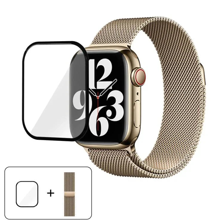 Bracelet de montre milanais en acier inoxydable avec film incurvé 3D, pour Apple Watch Series 41 mm, Apple Watch Series 38 mm et Apple Watch Series 42 mm.