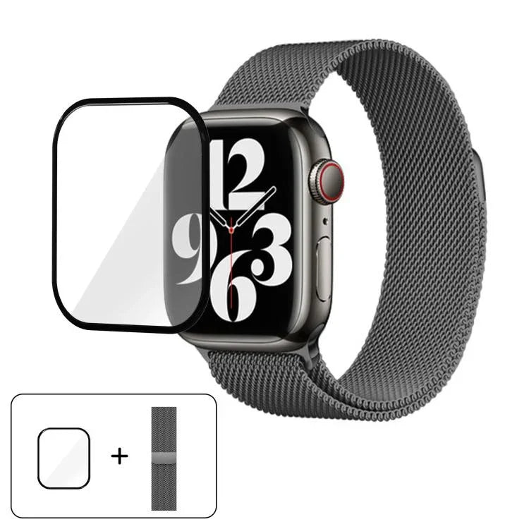 Bracelet de montre milanais en acier inoxydable avec film incurvé 3D, pour Apple Watch Series 41 mm, Apple Watch Series 38 mm et Apple Watch Series 42 mm.