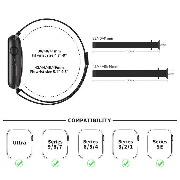 Bracelet de montre milanais en acier inoxydable avec film incurvé 3D, pour Apple Watch Series 41 mm, Apple Watch Series 38 mm et Apple Watch Series 42 mm.