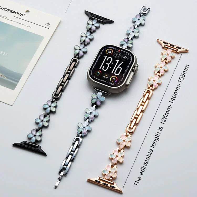 Bracelet de montre en métal xDfind motif pétale de soleil, compatible avec Apple Watch 42/44/45/46/49 mm et Apple Watch 38/40/41/S10 42 mm.
