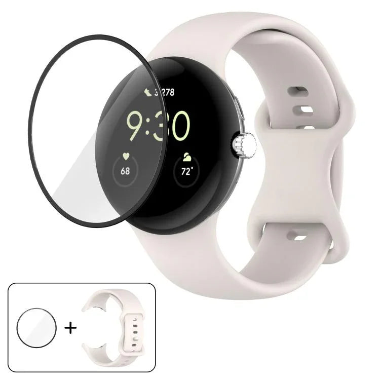Bracelet de montre en silicone à boucle papillon avec film incurvé 3D, pour Google Pixel Watch 3 45 mm, pour Google Pixel Watch 3 41 mm, pour Google Pixel Watch 2, pour Google Pixel Watch