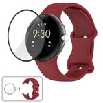 Bracelet de montre en silicone à boucle papillon avec film incurvé 3D, pour Google Pixel Watch 3 45 mm, pour Google Pixel Watch 3 41 mm, pour Google Pixel Watch 2, pour Google Pixel Watch