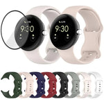 Bracelet de montre en silicone à boucle papillon avec film incurvé 3D, pour Google Pixel Watch 3 45 mm, pour Google Pixel Watch 3 41 mm, pour Google Pixel Watch 2, pour Google Pixel Watch