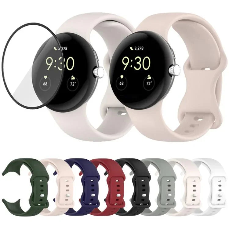 Bracelet de montre en silicone à boucle papillon avec film incurvé 3D, pour Google Pixel Watch 3 45 mm, pour Google Pixel Watch 3 41 mm, pour Google Pixel Watch 2, pour Google Pixel Watch