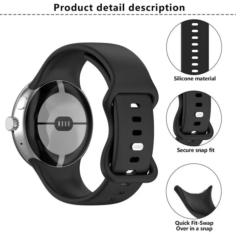 Bracelet de montre en silicone à boucle papillon avec film incurvé 3D, pour Google Pixel Watch 3 45 mm, pour Google Pixel Watch 3 41 mm, pour Google Pixel Watch 2, pour Google Pixel Watch