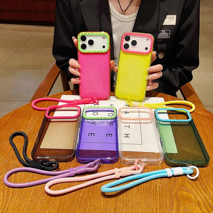 Coque de téléphone en TPU transparent avec lanière et cadre de lentille contrastant, pour iPhone 17 Pro Max, pour iPhone 17 Pro