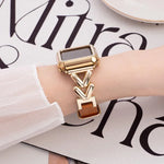 Bracelet de montre hybride en métal et cuir en forme de V xDfind, compatible avec Apple Watch 42/44/45/46/49 mm et Apple Watch 38/40/41/S10 42 mm.