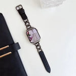 Bracelet de montre hybride en cuir et métal avec chaîne en denim xDfind, compatible avec Apple Watch 42/44/45/46/49 mm et Apple Watch 38/40/41/S10 42 mm.