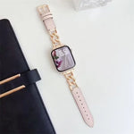 Bracelet de montre hybride en cuir et métal avec chaîne en denim xDfind, compatible avec Apple Watch 42/44/45/46/49 mm et Apple Watch 38/40/41/S10 42 mm.
