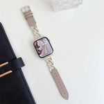 Bracelet de montre hybride en cuir et métal avec chaîne en denim xDfind, compatible avec Apple Watch 42/44/45/46/49 mm et Apple Watch 38/40/41/S10 42 mm.