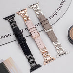 Bracelet de montre hybride en cuir et métal avec chaîne en denim xDfind, compatible avec Apple Watch 42/44/45/46/49 mm et Apple Watch 38/40/41/S10 42 mm.
