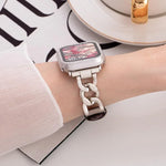Bracelet de montre hybride en cuir et métal avec chaîne en denim xDfind, compatible avec Apple Watch 42/44/45/46/49 mm et Apple Watch 38/40/41/S10 42 mm.