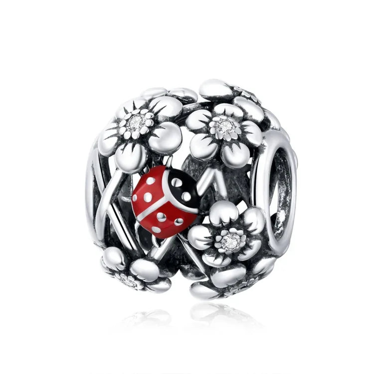 Perles Coccinelle des Elfes du Jardin en Argent Sterling S925 Accessoires DIY pour Bracelet Collier, Elfes Coccinelle