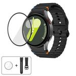 Bracelet de montre en silicone à motif ondulé avec film incurvé 3D, pour Samsung Galaxy Watch FE 40mm, pour Samsung Galaxy Watch7 44mm, pour Samsung Galaxy Watch7 40mm, pour Samsung Galaxy Watch6 Classic 47mm