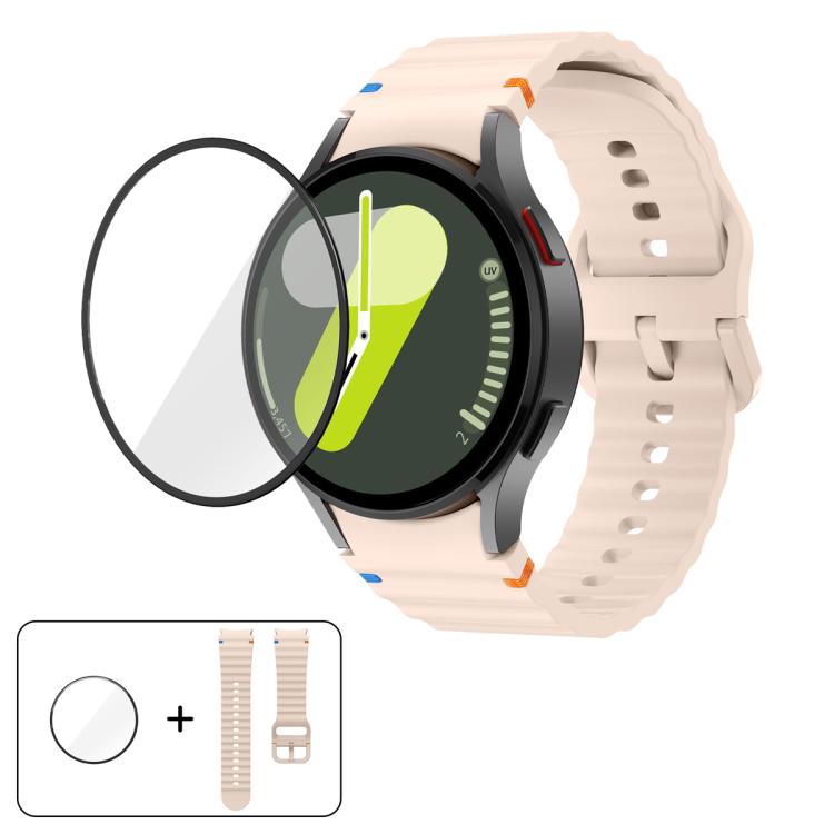 Bracelet de montre en silicone à motif ondulé avec film incurvé 3D, pour Samsung Galaxy Watch FE 40mm, pour Samsung Galaxy Watch7 44mm, pour Samsung Galaxy Watch7 40mm, pour Samsung Galaxy Watch6 Classic 47mm