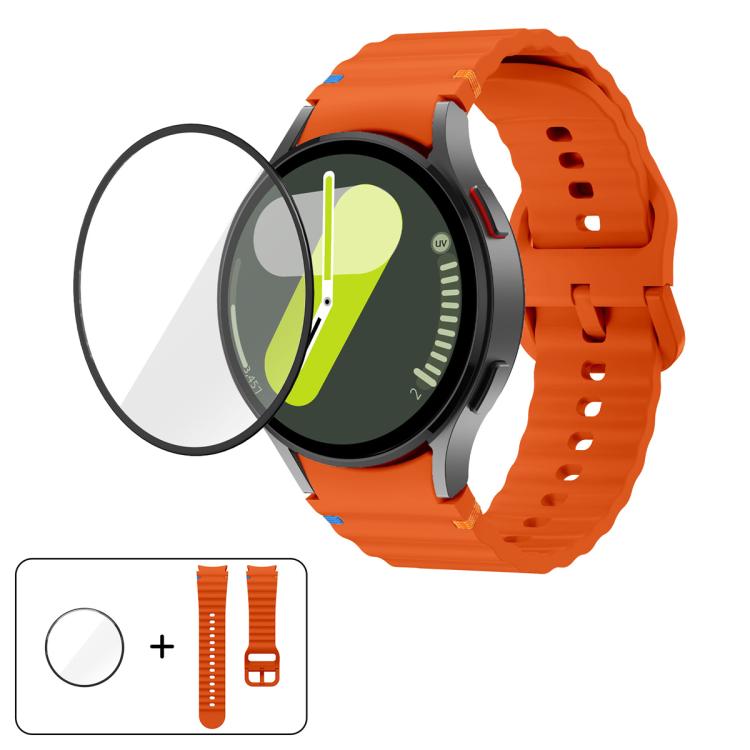 Bracelet de montre en silicone Wave Stitching avec film incurvé 3D, pour Samsung Galaxy Watch6 44 mm, pour Samsung Galaxy Watch6 40 mm, pour Samsung Galaxy Watch6 Classic 43 mm, pour Samsung Galaxy Watch5 44 mm