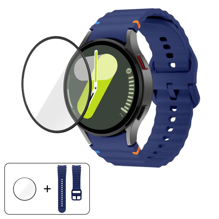 Bracelet de montre en silicone à couture ondulée avec film incurvé 3D, pour Samsung Galaxy Watch5 Pro 45 mm, pour Samsung Galaxy Watch5 40 mm, pour Samsung Galaxy Watch4 44 mm, pour Samsung Galaxy Watch4 40 mm