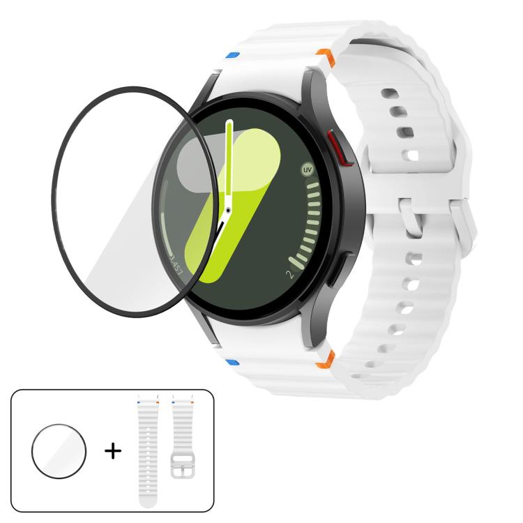 Bracelet de montre en silicone Wave Stitching avec film incurvé 3D, pour Samsung Galaxy Watch4 Classic 46 mm, pour Samsung Galaxy Watch4 Classic 42 mm, pour Samsung Galaxy Watch5 Active 40 mm, pour Samsung Galaxy Watch5 Active 44 mm