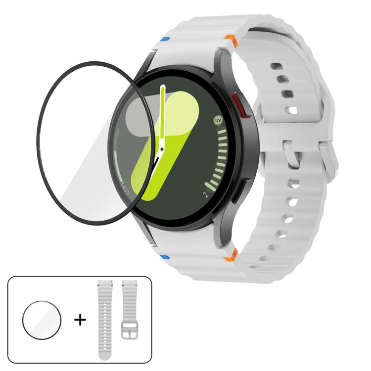 Bracelet de montre en silicone Wave Stitching avec film incurvé 3D, pour Samsung Galaxy Watch4 Classic 46 mm, pour Samsung Galaxy Watch4 Classic 42 mm, pour Samsung Galaxy Watch5 Active 40 mm, pour Samsung Galaxy Watch5 Active 44 mm