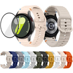 Bracelet de montre en silicone à couture ondulée avec film incurvé 3D, pour Samsung Galaxy Watch5 Pro 45 mm, pour Samsung Galaxy Watch5 40 mm, pour Samsung Galaxy Watch4 44 mm, pour Samsung Galaxy Watch4 40 mm