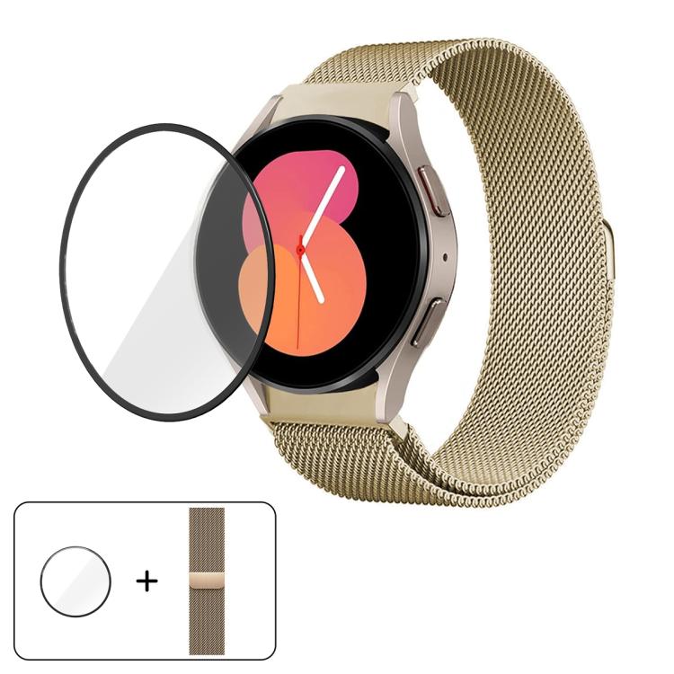 Bracelet de montre milanais magnétique en acier inoxydable avec film incurvé 3D, pour Samsung Galaxy Watch FE 40mm, pour Samsung Galaxy Watch7 44mm, pour Samsung Galaxy Watch7 40mm, pour Samsung Galaxy Watch6 Classic 47mm, pour Samsung Galaxy Watch6 44mm