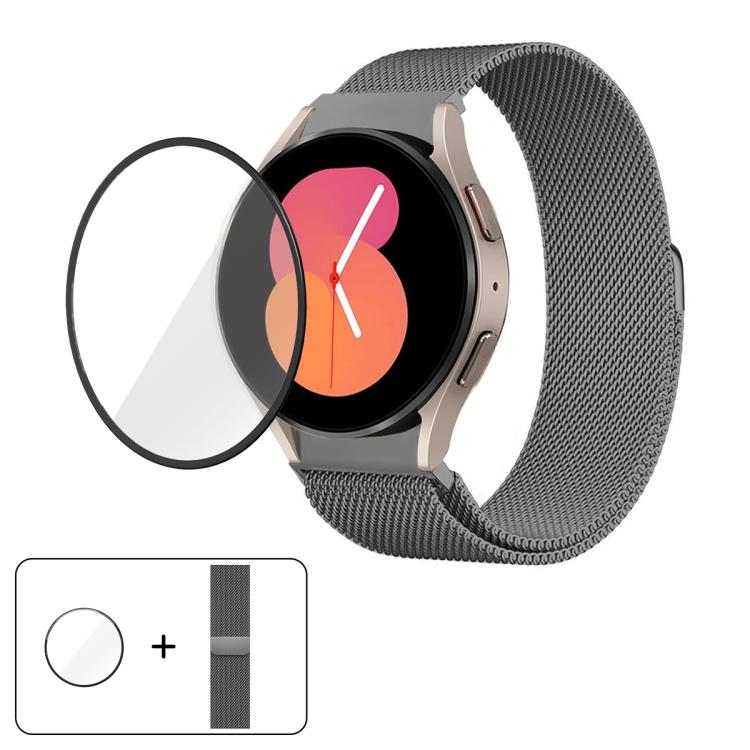 Bracelet de montre milanais magnétique en acier inoxydable avec film incurvé 3D, pour Samsung Galaxy Watch FE 40mm, pour Samsung Galaxy Watch7 44mm, pour Samsung Galaxy Watch7 40mm, pour Samsung Galaxy Watch6 Classic 47mm, pour Samsung Galaxy Watch6 44mm