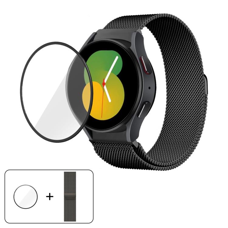 Milanese Magnetic Stainless Steel Watch Band with 3D Curved Film, For Samsung Galaxy Watch6 Classic 43mm, For Samsung Galaxy Watch5 44mm, For Samsung Galaxy Watch5 Pro 45mm, For Samsung Galaxy Watch5 40mm, For Samsung Galaxy Watch4 44mm                ...